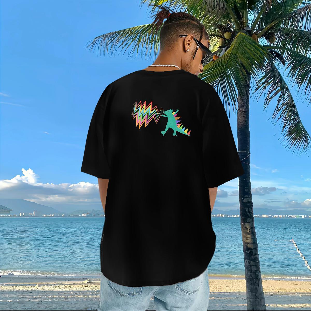 2024 New T-Shirts 100% Cotton 230g dinosaur Spring Summer Clothings Breathable Crew Neck Brand Men Tees Plus Size Cartoon