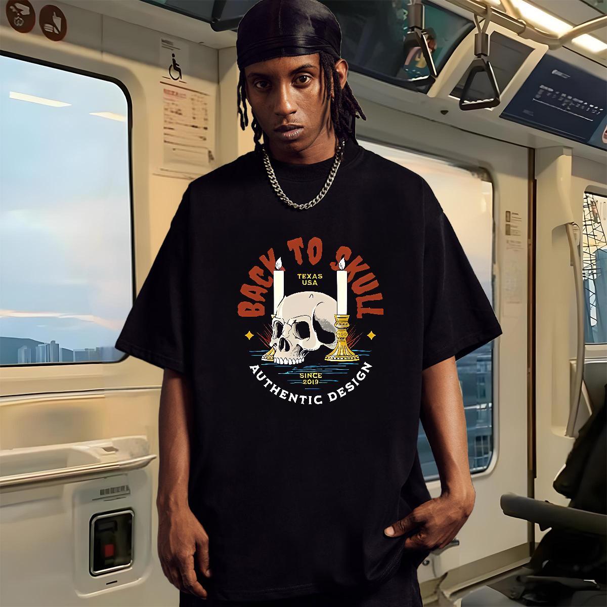 Custom Men T Shirts 230g Pure Cotton halloween Spring Summer Tees Shirts Breathable Soft Loose Fit Men Clothes T-Shirt Black Oversized