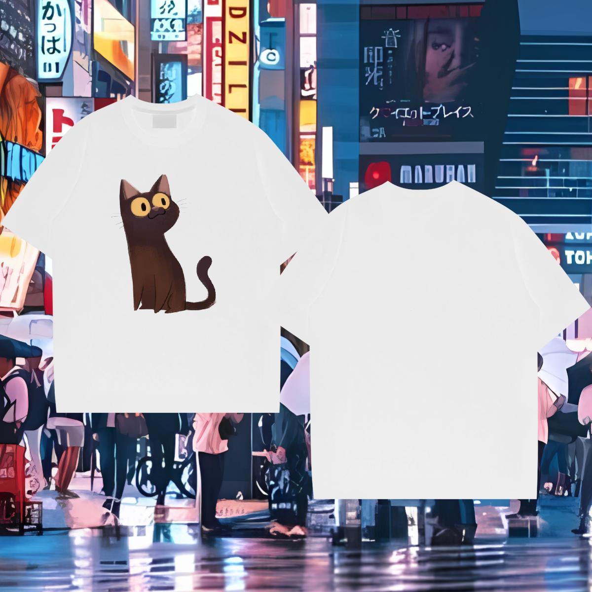 Casual New T Shirts Men 230g 100% Cotton cat Street Casual Tops Tees Short Sleeve Soft High Quality Men Tees Oversized 3XL 4XL