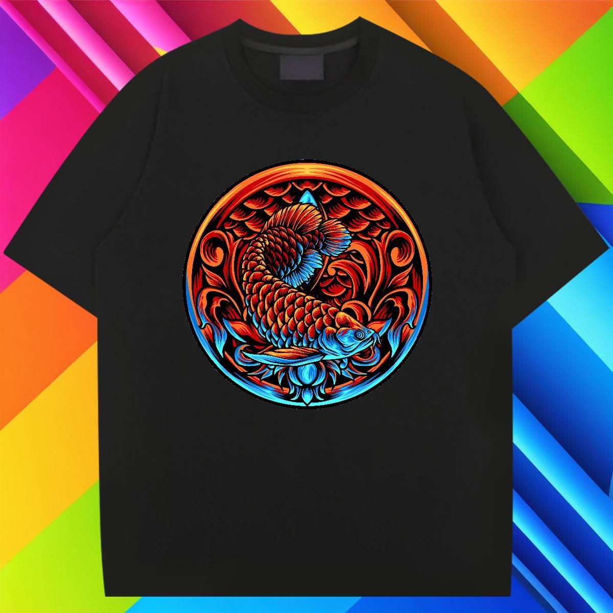 Classic Tshirt for Man Woman 100% Cotton 230g Sport Gold fish Anime Breathable Short Sleeve Designer Man T Shirts Clothes