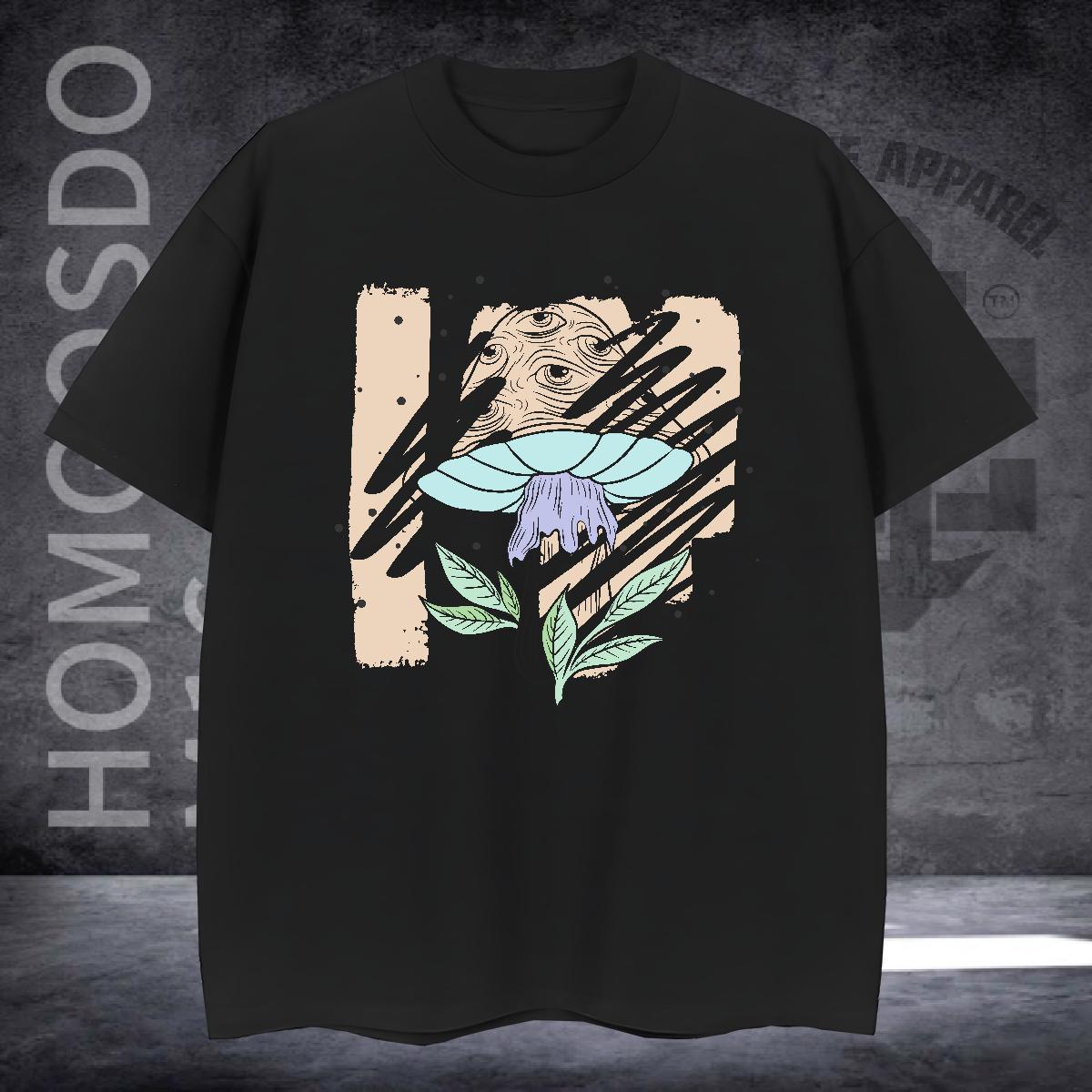 Fashion Design T Shirts Men 230g 100% Cotton mushroom Hip Hop Tshirts Short Sleeve Soft High Quality Men Tees Cartoon Printing L-4XL