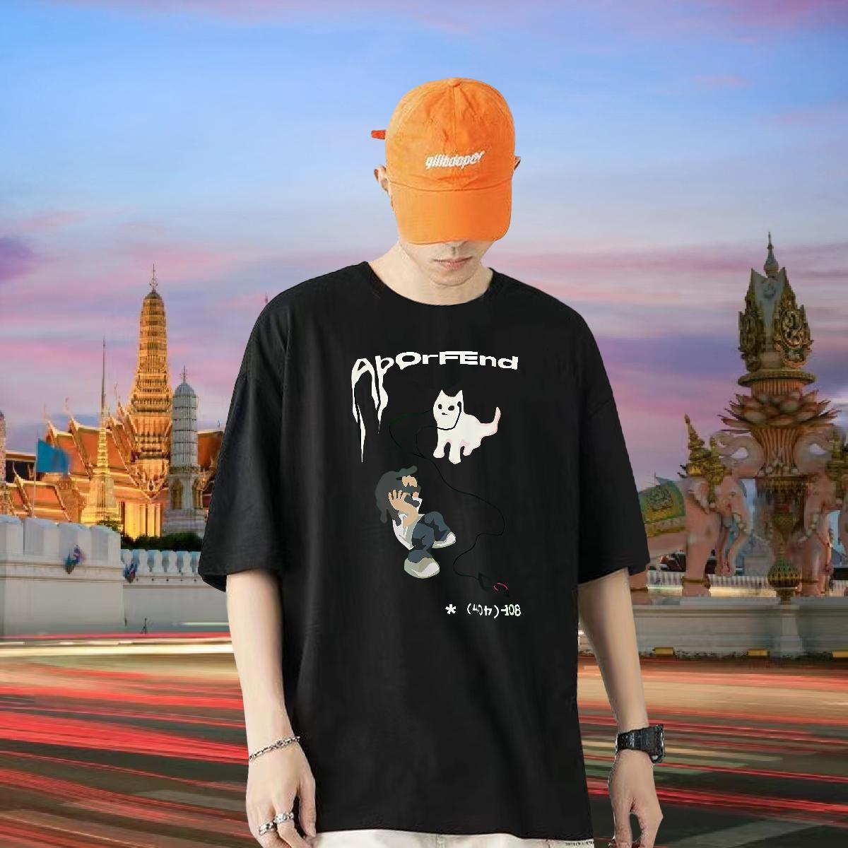 Custom Mens T Shirts 100% Cotton 230g cat Casual Beach Tee Shirt O Neck Short Sleeves Free Shipping Tshirt for Man Woman Custom Printed
