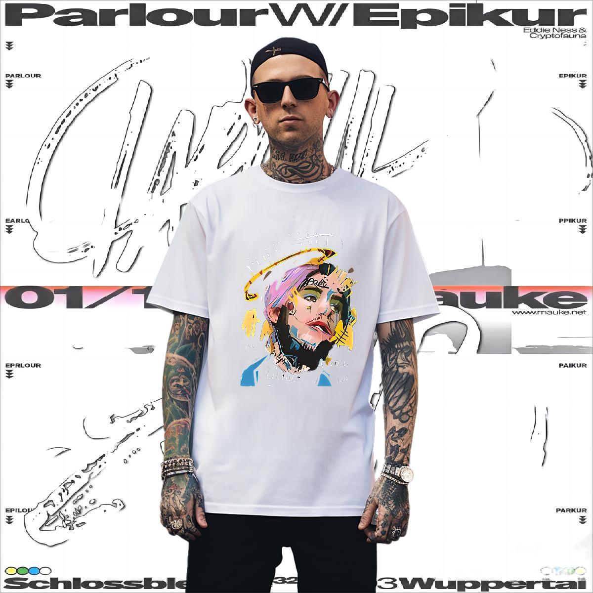 T shirt 230g 100% Cotton portrait Hip Hop Breathable Crew Neck Oversized Mens Tshirts Fashion Loose Tops Tees