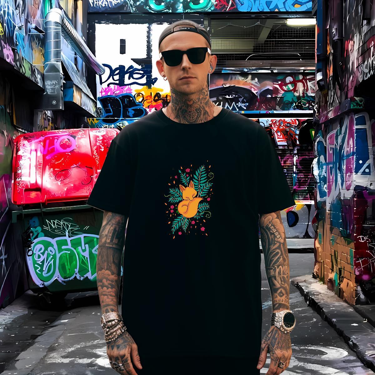 Mens T Shirts 230g Cotton fox Casual Daily Wear Breathable Crew Neck DIY Anime Men Tshirts Free Shipping Soft Tops Tees