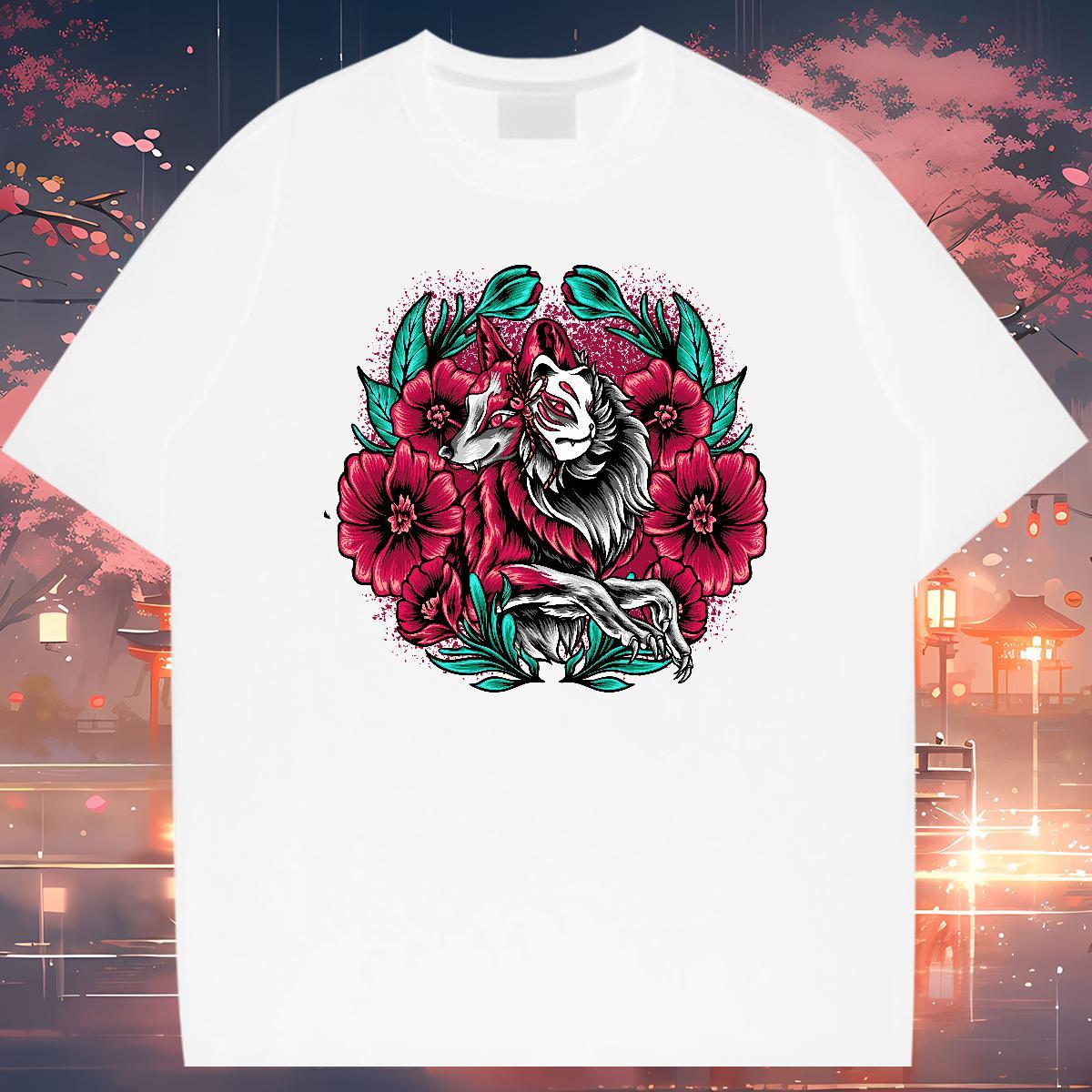 Customized T Shirts Men 100% Cotton 230g wolf Hip Hop Street Tops O Neck Short Sleeves Designer Men Tshirts White Plus Size