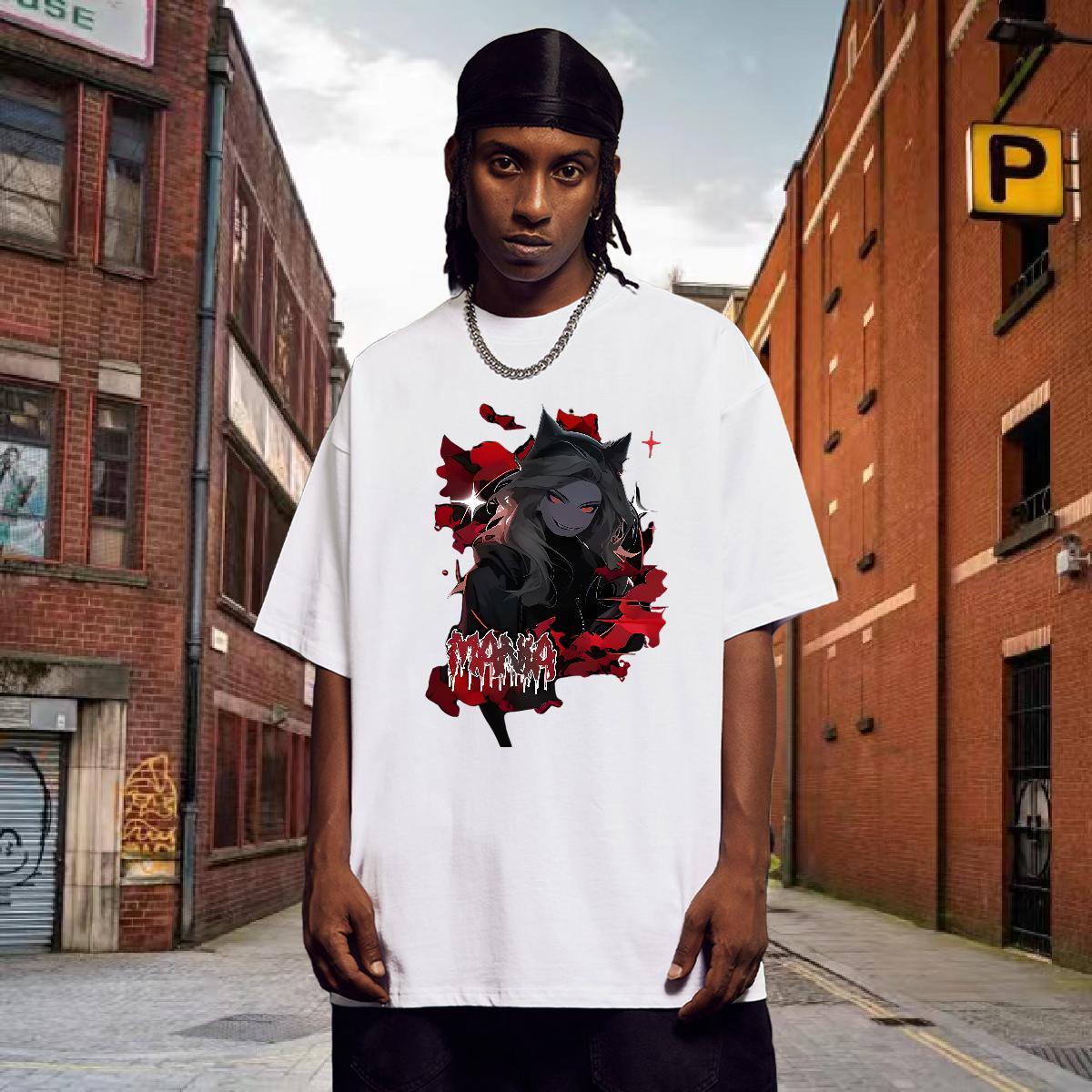 T Shirts Men 230g 100% Cotton scare Spring Summer Pure Cotton Anime Print Tshirt for Man Woman DIY Popular Tshirts