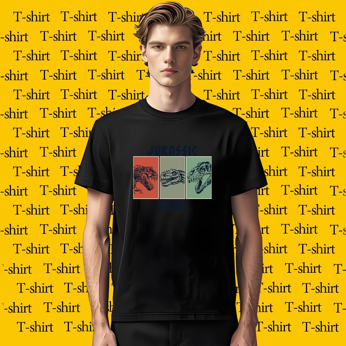 Man T Shirts 230g Pure Cotton dinosaur Daily Outfit O-Neck Short Sleeve Plus Size Custom Men Tees Free Shipping High Quality Clothings