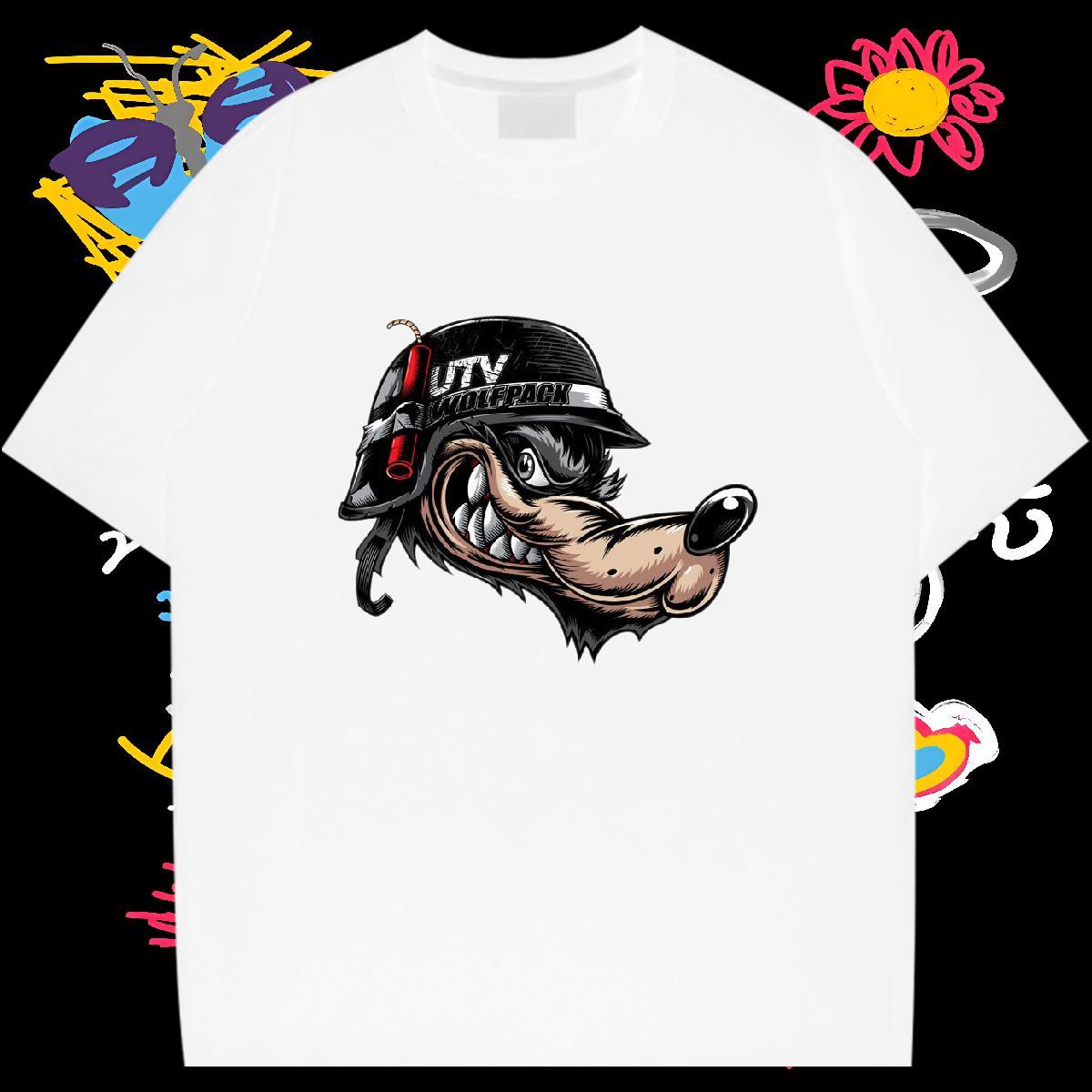Free Shipping T shirt 230g Cotton wolf Sports Casual Tees Breathable Soft TOP Quality Tshirt for Man Woman Cartoon Printing L-4XL