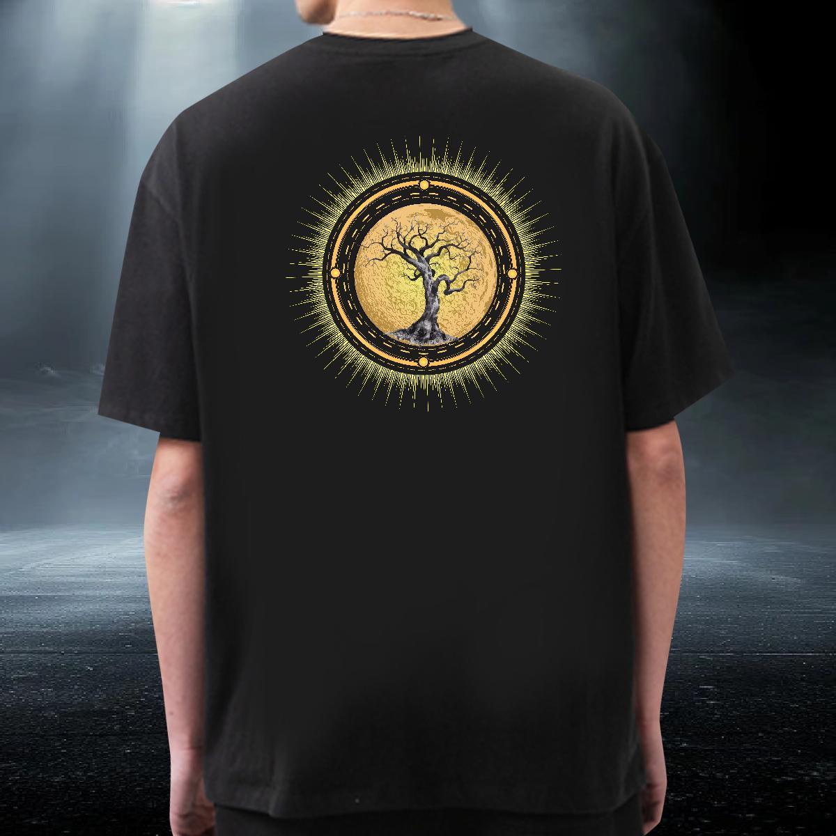 New T Shirts Men 230g 100% Cotton tree Anime Printing Street Tee Shirt Breathable Crew Neck Cool Design Men Tshirts Plus Size Cartoon