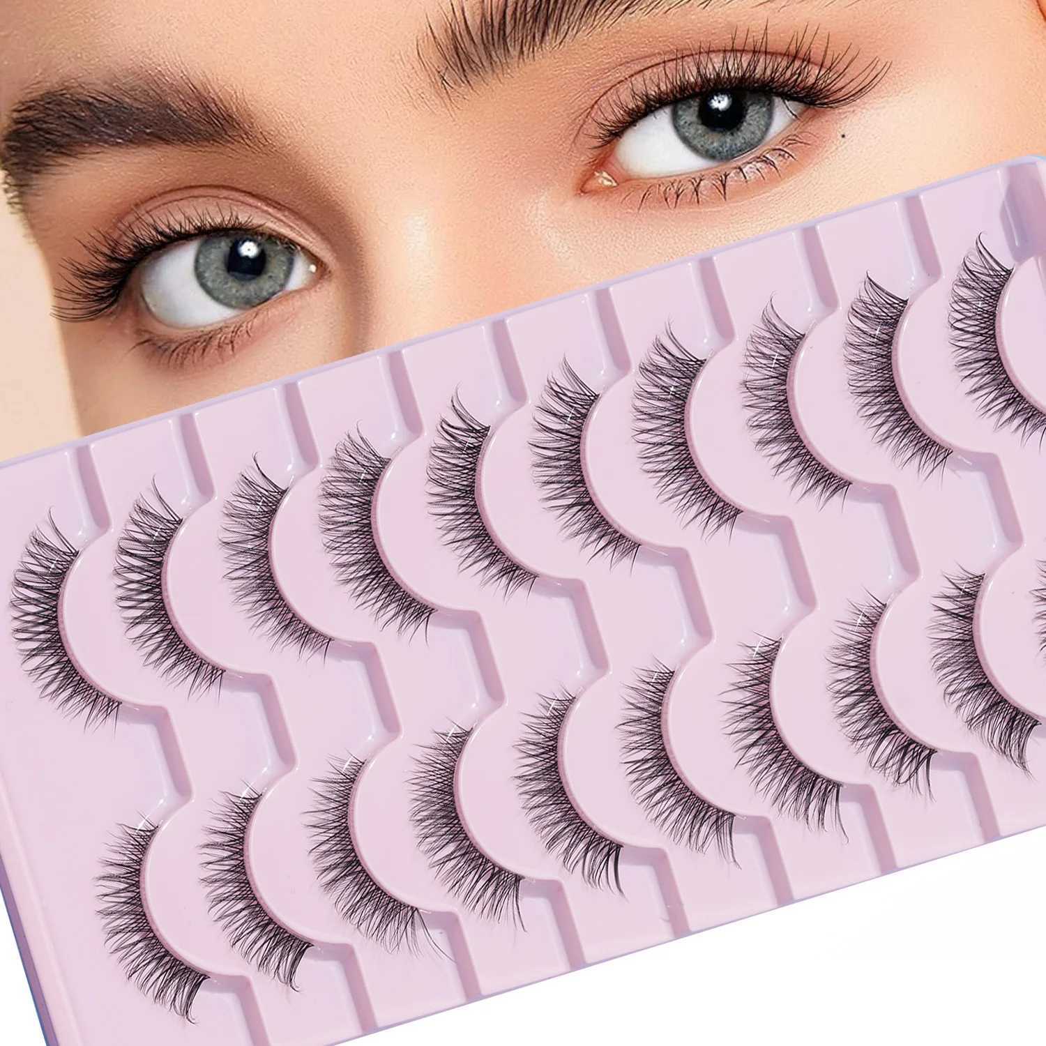 Manga fake eyelashes 10 pairs can enlarge the eyes naturally slim long pointed tail transparent fake eyelashes W240803