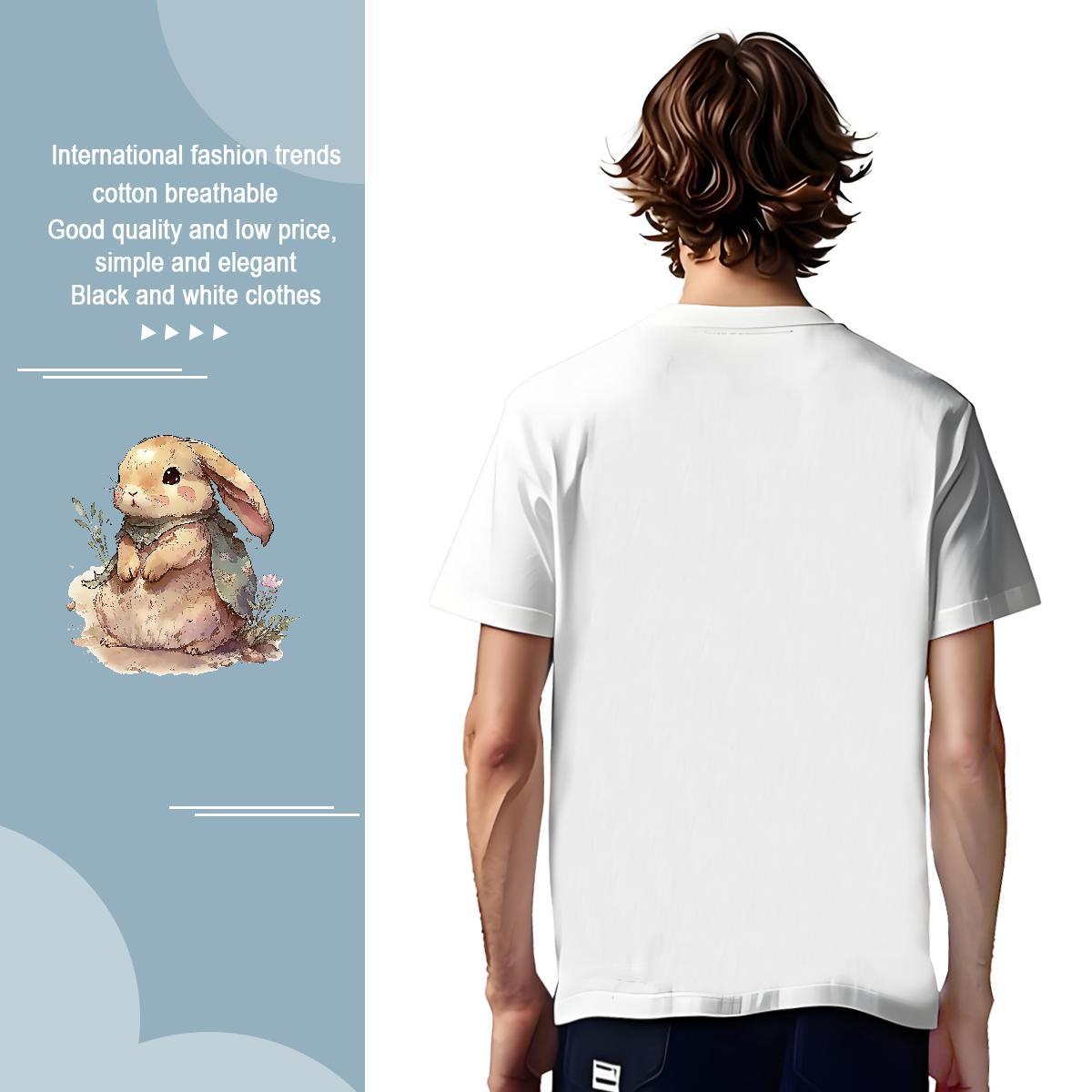 Free Shipping Men Tees 230g Cotton rabbit T Shirt For Man Outdoor Breathable Crew Neck Anime DIY Tops Shirt
