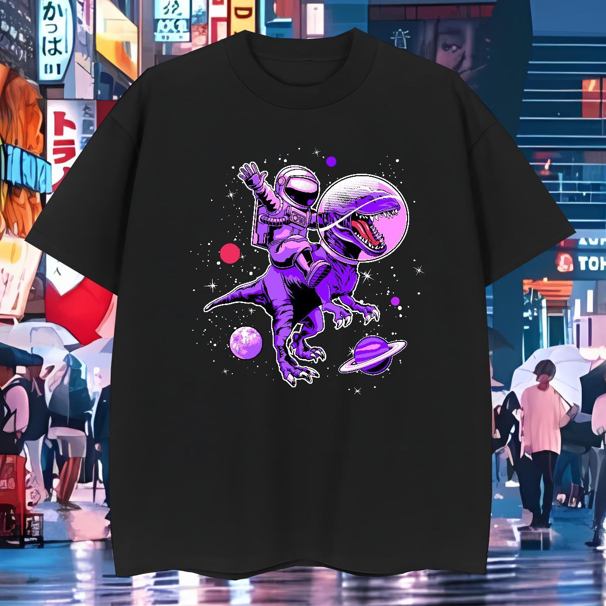 T Shirt For Man 230g Pure Cotton spaceman Outdoor Short Sleeve O-Neck Cartoon Printing L-4XL Tshirt for Man Woman Classic Comfortable Tees Shirts