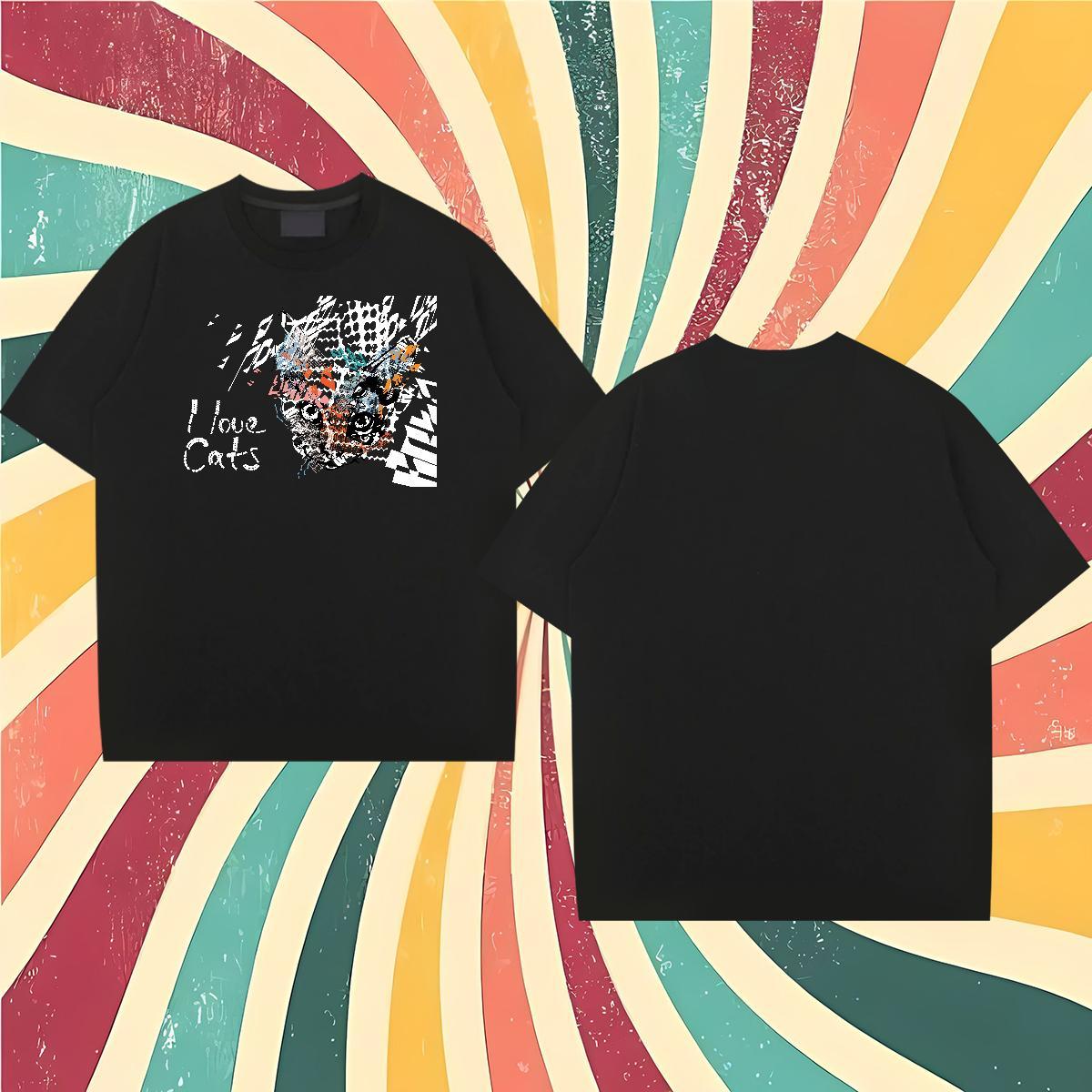 Classic Men T Shirts 230g Pure Cotton cat Sports Casual Tops Tees O Neck Short Sleeves High Quality Men Tops Tees Anime