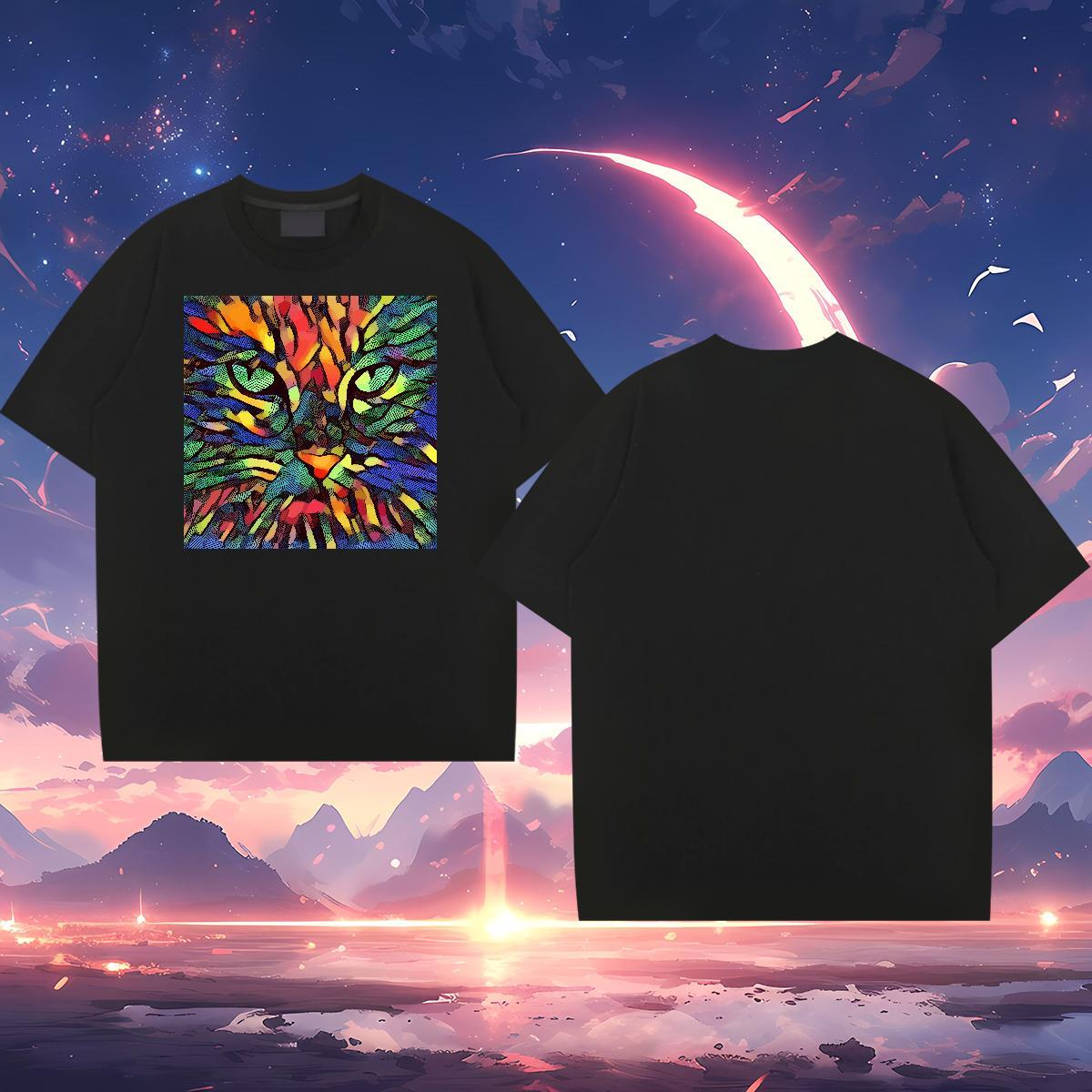 Classic Casual T-Shirts for Men 230g Cotton cat Hip Hop Clothes Breathable Short Sleeve Wholesale Men Clothes T-Shirt Graphic