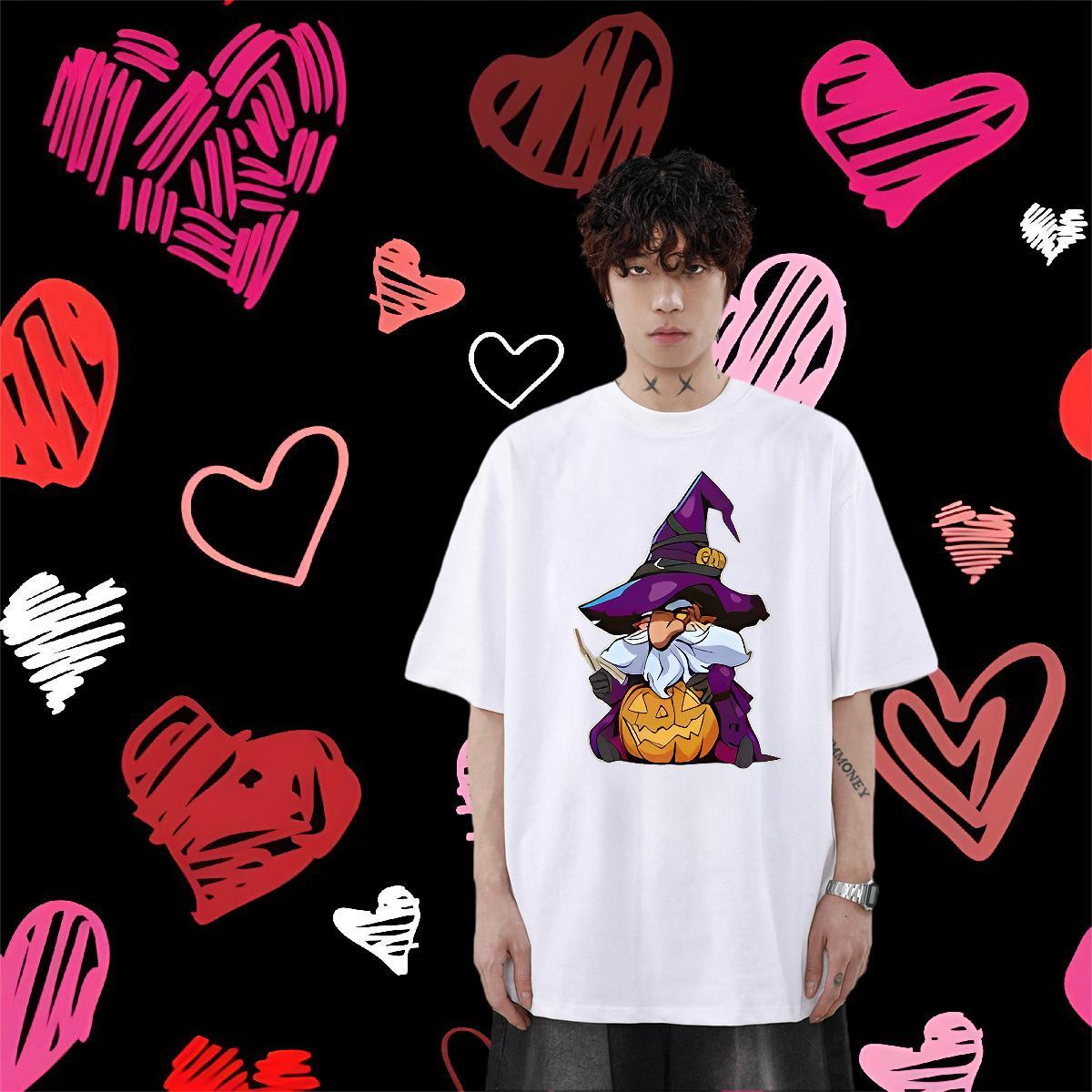 Fashion New Mens T Shirts 230g Cotton halloween Street wear Hip Hop Tshirts O Neck Short Sleeves Loose Men Tshirts Custom Print Plus Size
