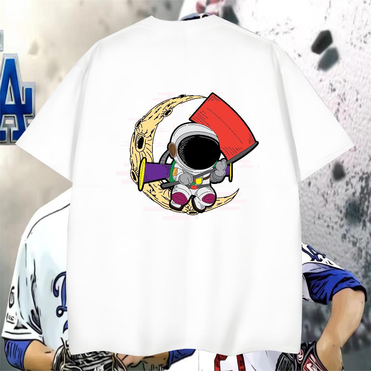 T Shirts Men 230g Cotton planet Casual Beach Crew Neck Plus Size Cartoon Men Clothes T-Shirt 2024 Designer Loose Fit Tees Shirts