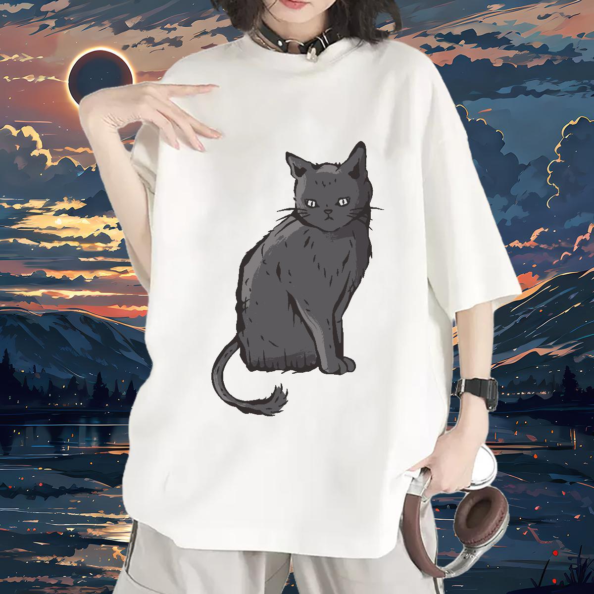 High quality T Shirts Women O-Neck Short Sleeve Women Tshirts Custom Printed cat Summer Casual 100% Cotton 230g 2024 Designer Tops