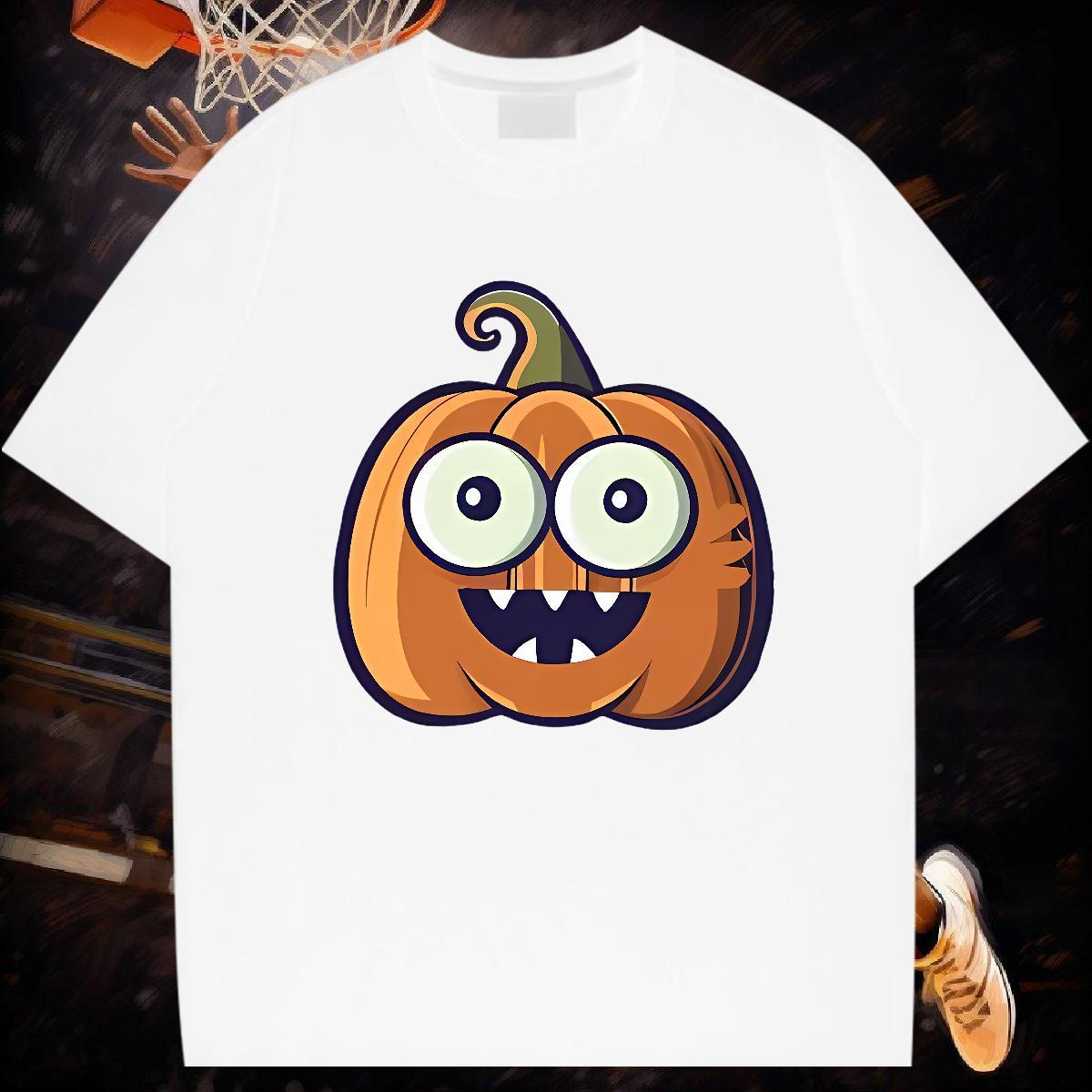 2024 New T shirt 230g 100% Cotton pumpkin Sport Wear Breathable Short Sleeve Loose Fit Couples T Shirts DIY Anime