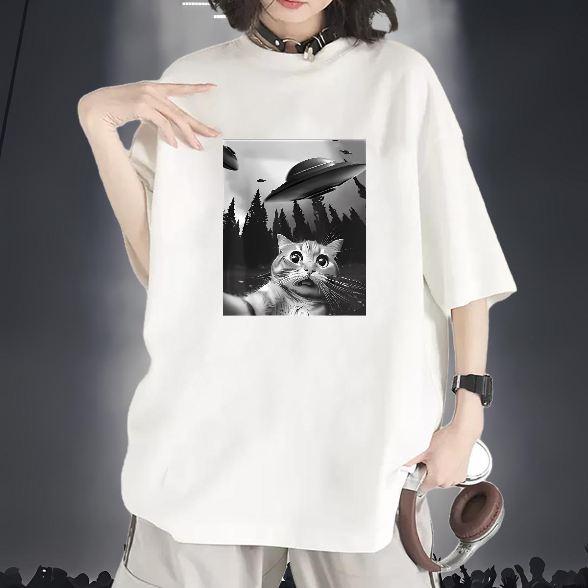 Brand Womens T Shirts Breathable Crew Neck Lady T shirt DIY Printed cat Daily Wear 100% Cotton 230g Fashion New Clothes