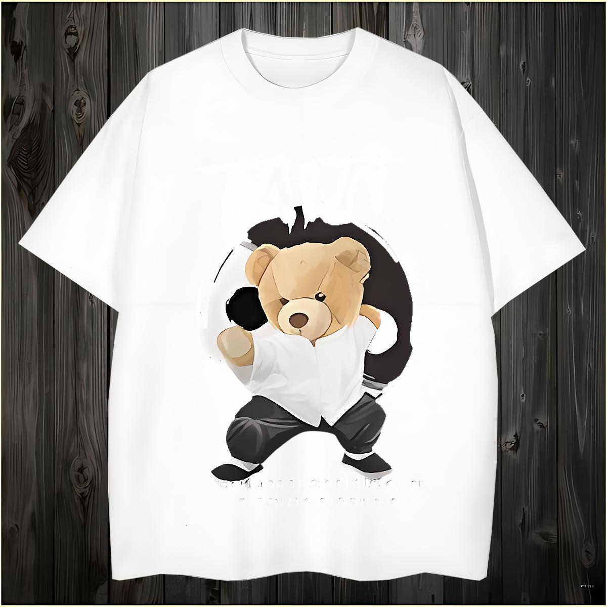 T Shirt For Man 100% Cotton 230g kongfu Casual Beach Short Sleeve Soft Cartoon Print Men Tshirts New Designer Free Shipping Wear