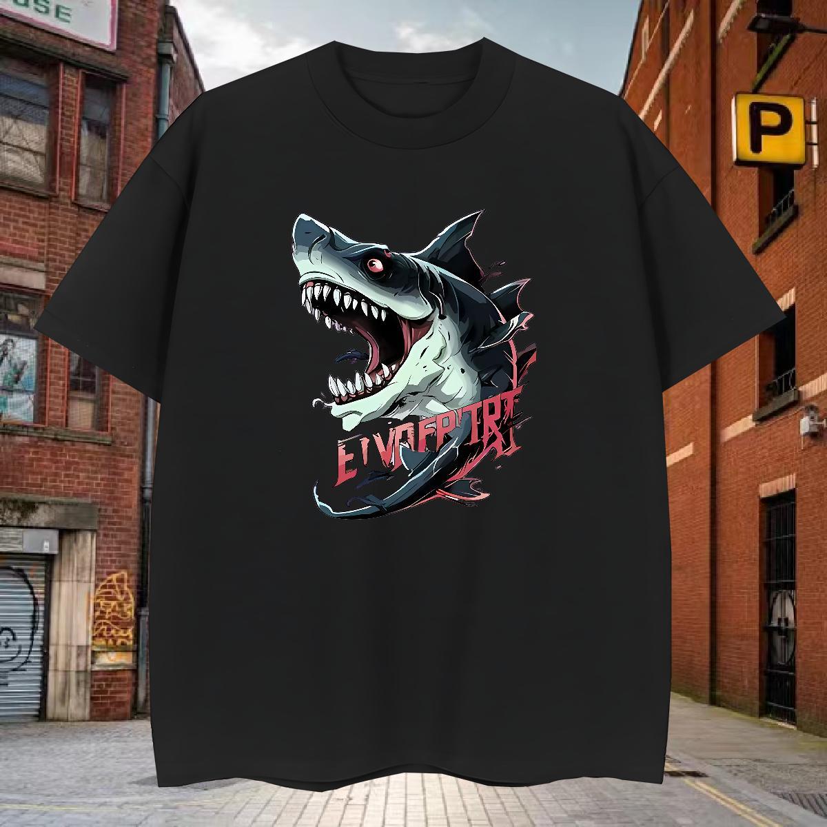 Men T Shirts 100% Cotton 230g shark Anime Printing Street Breathable Custom Cartoon Couples T Shirts Stylist Designer Tee Shirt