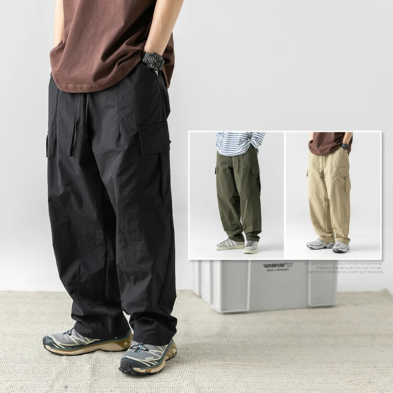 Micro pleated treatment waterproof function practical mens pants spring Japanese outdoor loose casual 240812
