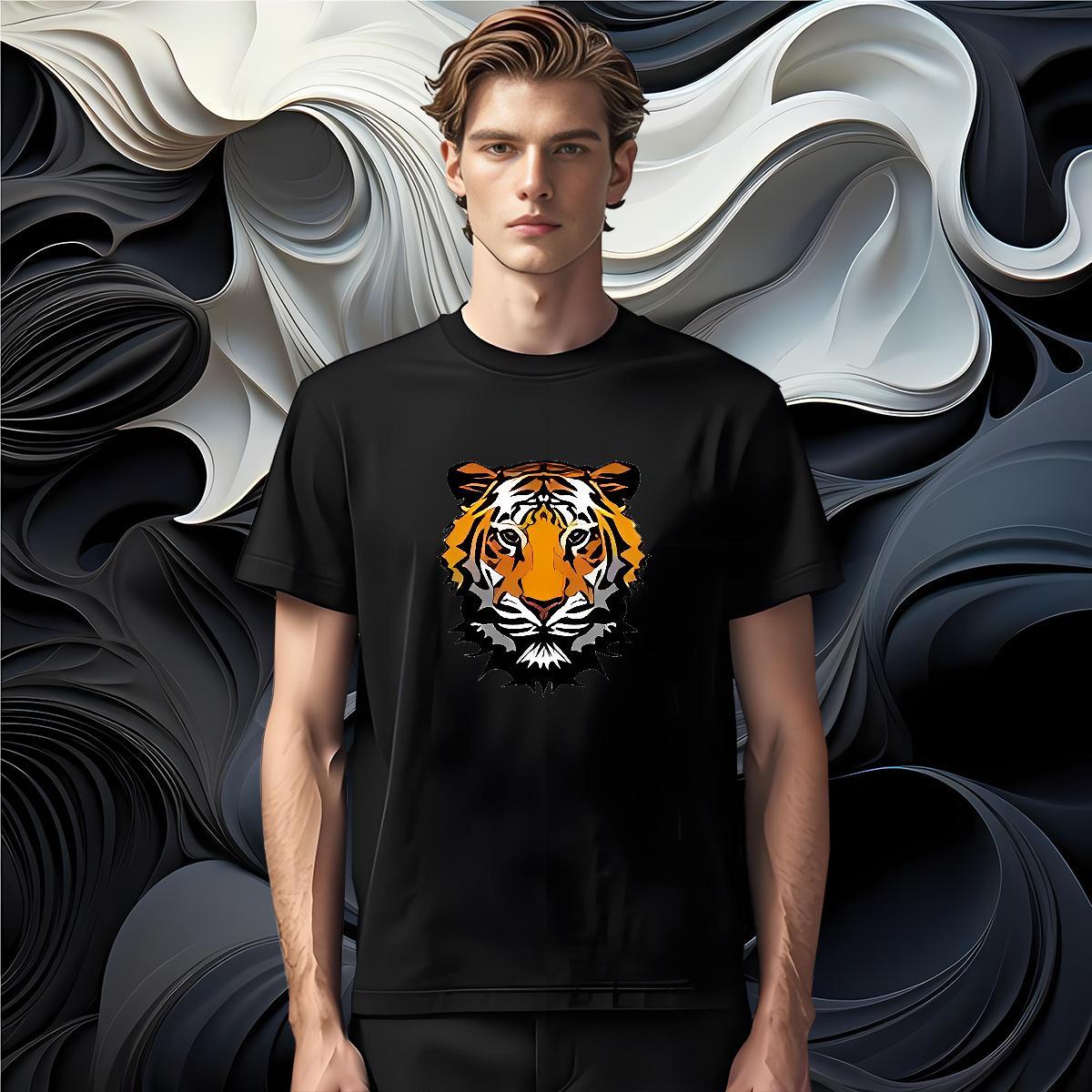 Unisex Couples T Shirts 100% Cotton 230g tiger T shirt Home Outdoor Breathable Soft Black Oversized Classic Casual Top Tees