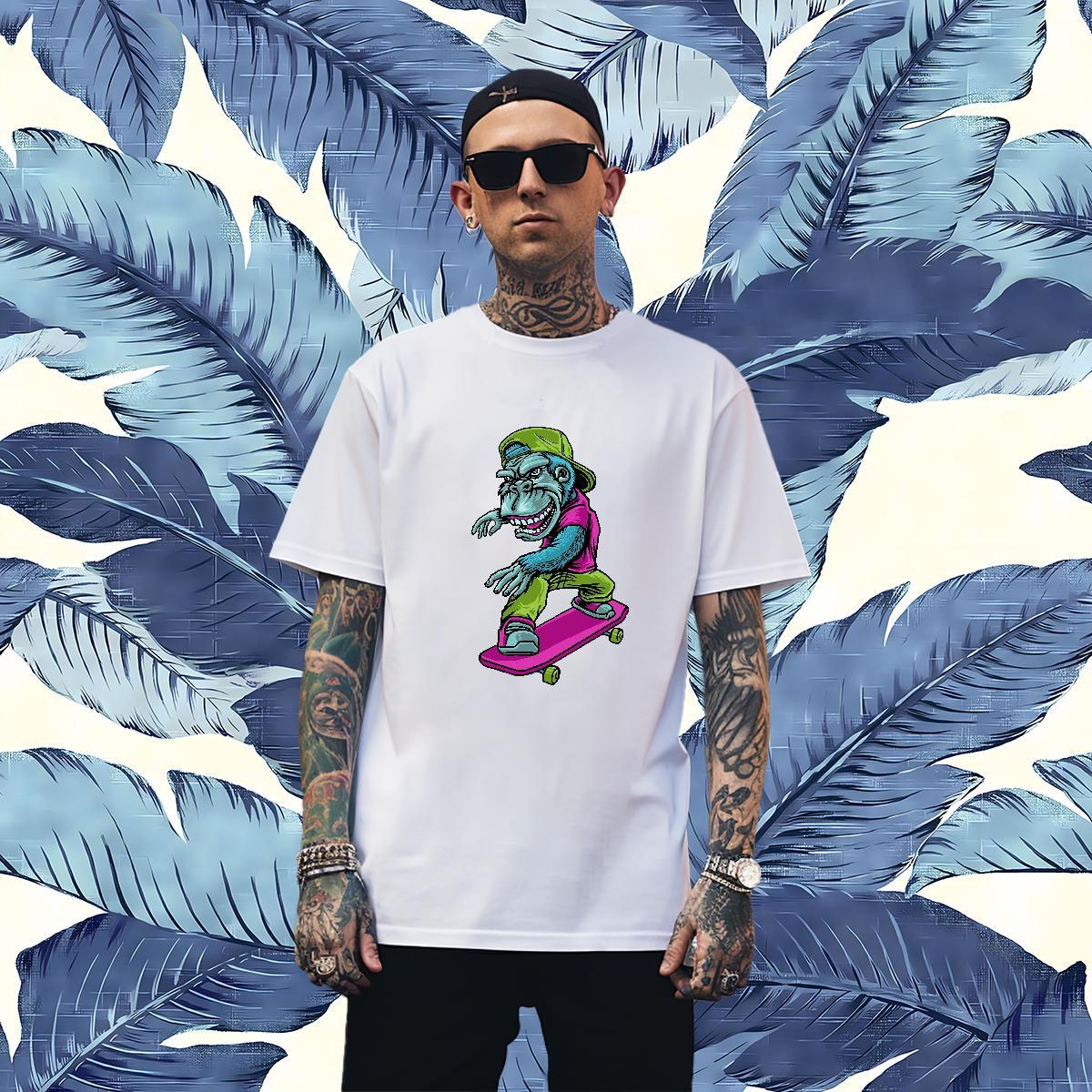 Wholesale Couples T Shirts 230g 100% Cotton chimpanzee Man T Shirts Spring Summer Short Sleeve O-Neck White Plus Size New Tee Shirt