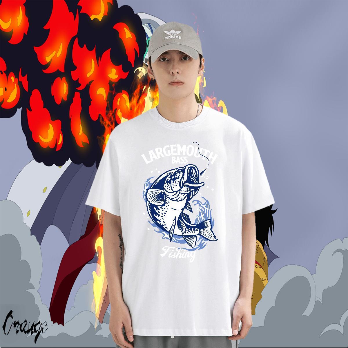 Free Shipping Men Clothes T-Shirt 230g Cotton Beach fish Oversized 4XL Crew Neck Classic Casual T shirt Tops Shirt