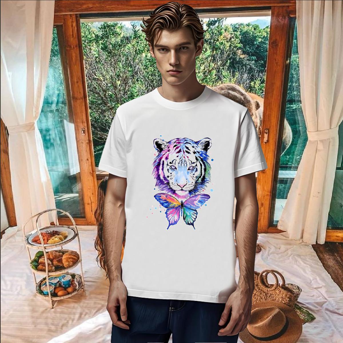 DIY Customized Men T Shirts 230g Cotton tiger Street Casual Top Tees Crew Neck Cool Men Clothes T-Shirt Anime