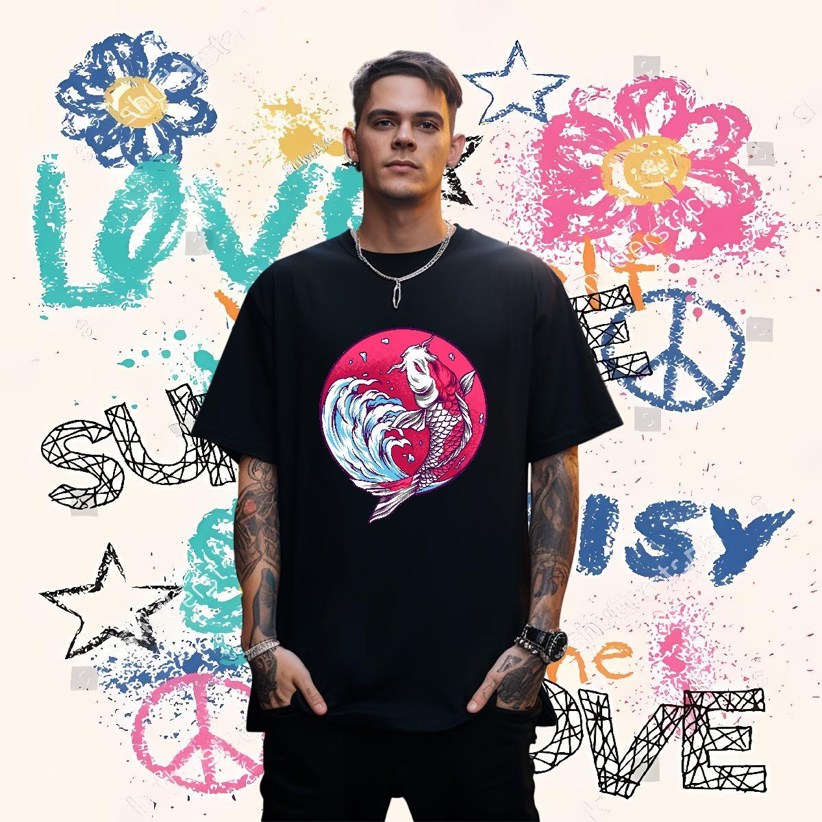 Classic T-Shirts for Men 230g Pure Cotton High Street Hip Hop Wear Short Sleeve O-Neck Loose Fit Men Clothes T-Shirt Plus Size Cartoon
