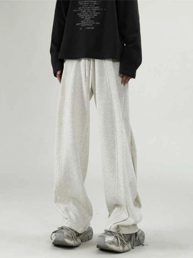 HOUZHOU Wide Leg Sweatpants Men Oversize Gray Sports Pants Sportswear Casual Trousers Male Loose Korean Streetwear Hip Hop 240806