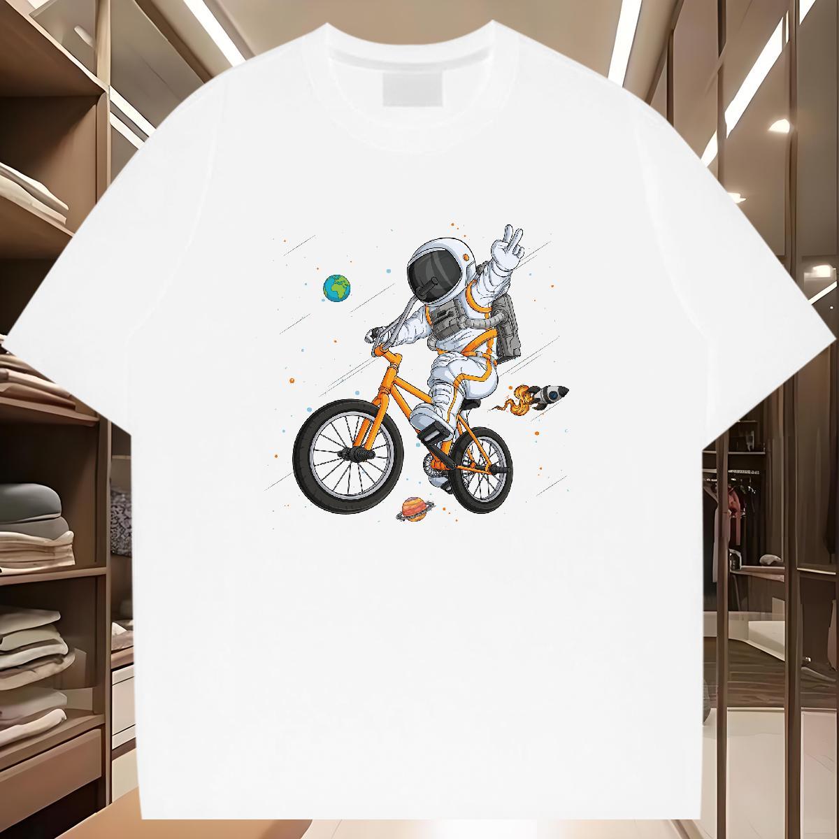 T-Shirts 230g 100% Cotton cosmonaut Casual Beach O-Neck Short Sleeve DIY Printed Men Clothes T-Shirt Fashion Design Brand Tops