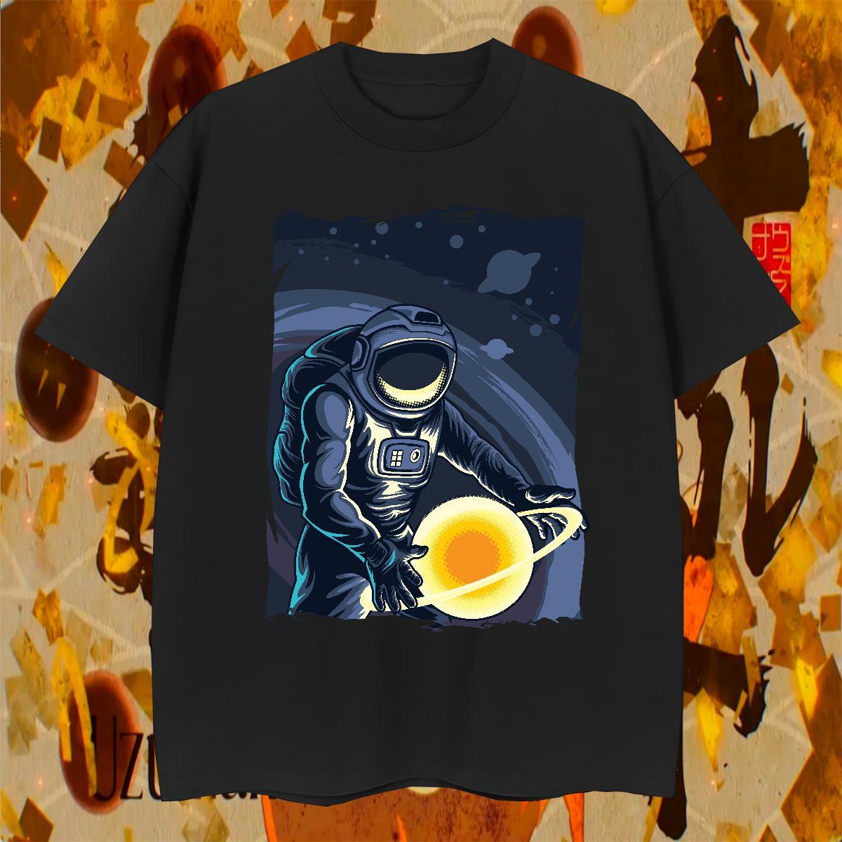 Man T Shirts 230g Cotton spaceman Street Wear Crew Neck Breathable DIY Logo Oversized Men Tops Tees Fashion New Cool Top Tees