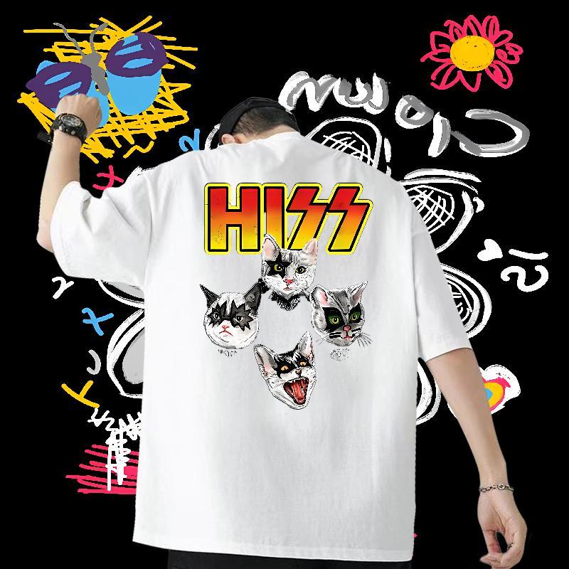 Customized T Shirt For Man 230g 100% Cotton cat Beach Clothings Breathable Short Sleeve Classic Tshirt for Man Woman Black White
