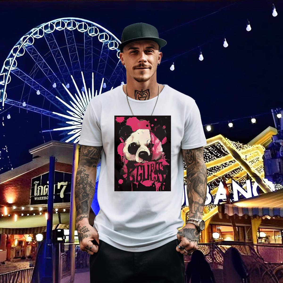Classic T-Shirts for Men 230g Cotton panda Casual Clothes Breathable Short Sleeve Designer Couples T Shirts Plus Size Cartoon