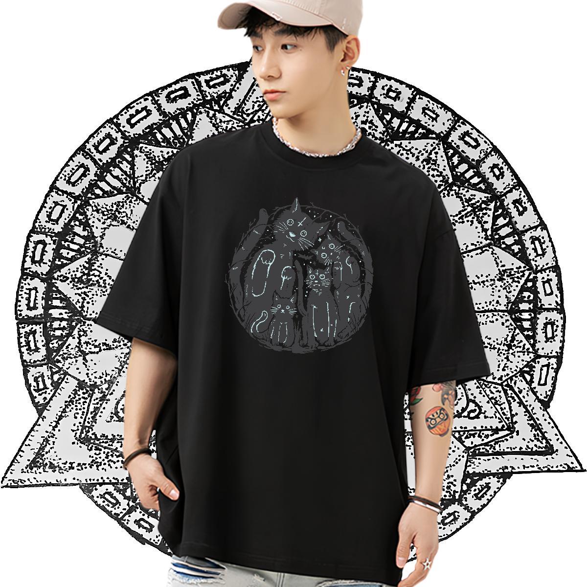 Casual New T-Shirts for Men 230g 100% Cotton cat Daily Wear Tops Breathable Brand Men Tshirts Skull