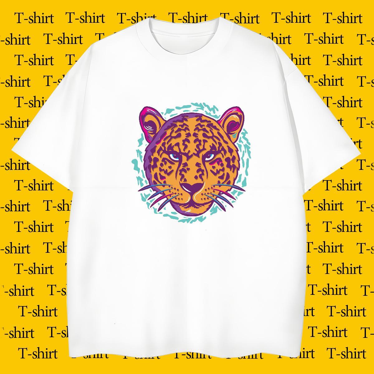 Unisex Men Clothes T-Shirt 230g Pure Cotton leopard T-Shirts Daily Wear Breathable Short Sleeve Black Oversized Customized Tops