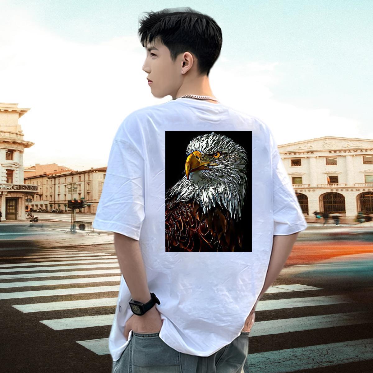 Fashion T Shirts Men 230g 100% Cotton eagle Street Casual Tees Breathable Brand Tshirts Skull