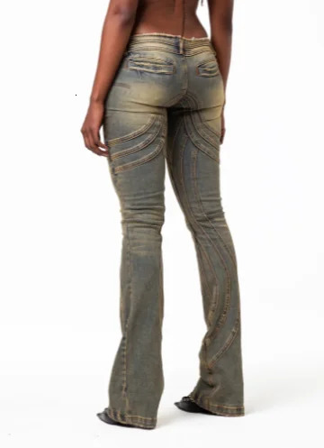 Street Style Ripped Jeans for Women Retro Blue Tie Dye Washed Slouchy High Waisted Jeans Gothic Punk Tight Cargo Pants Women 240806