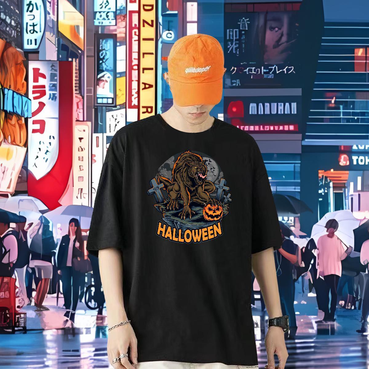 DIY T Shirt For Man 230g Pure Cotton Halloween Casual Daily Wear Tshirts Breathable Short Sleeve Wholesale Mens Tshirts DIY Logo Oversized