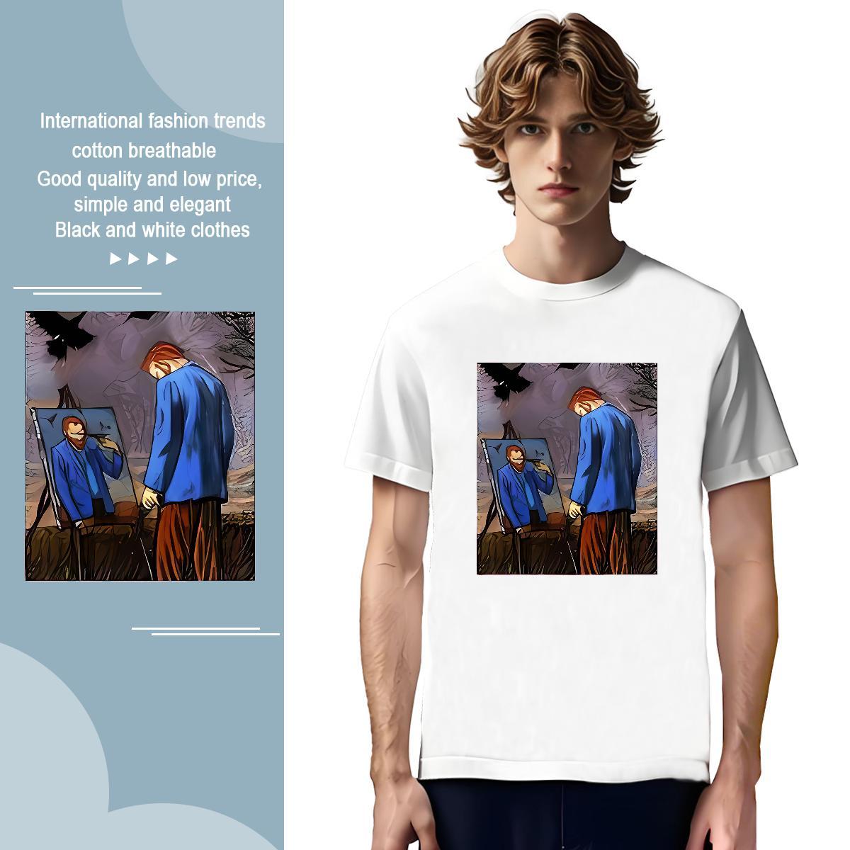 Mens T Shirts 230g 100% Cotton portrait Sports Casual Breathable Short Sleeve Oversized Men Tshirts Fashion Casual Wholesale Clothes