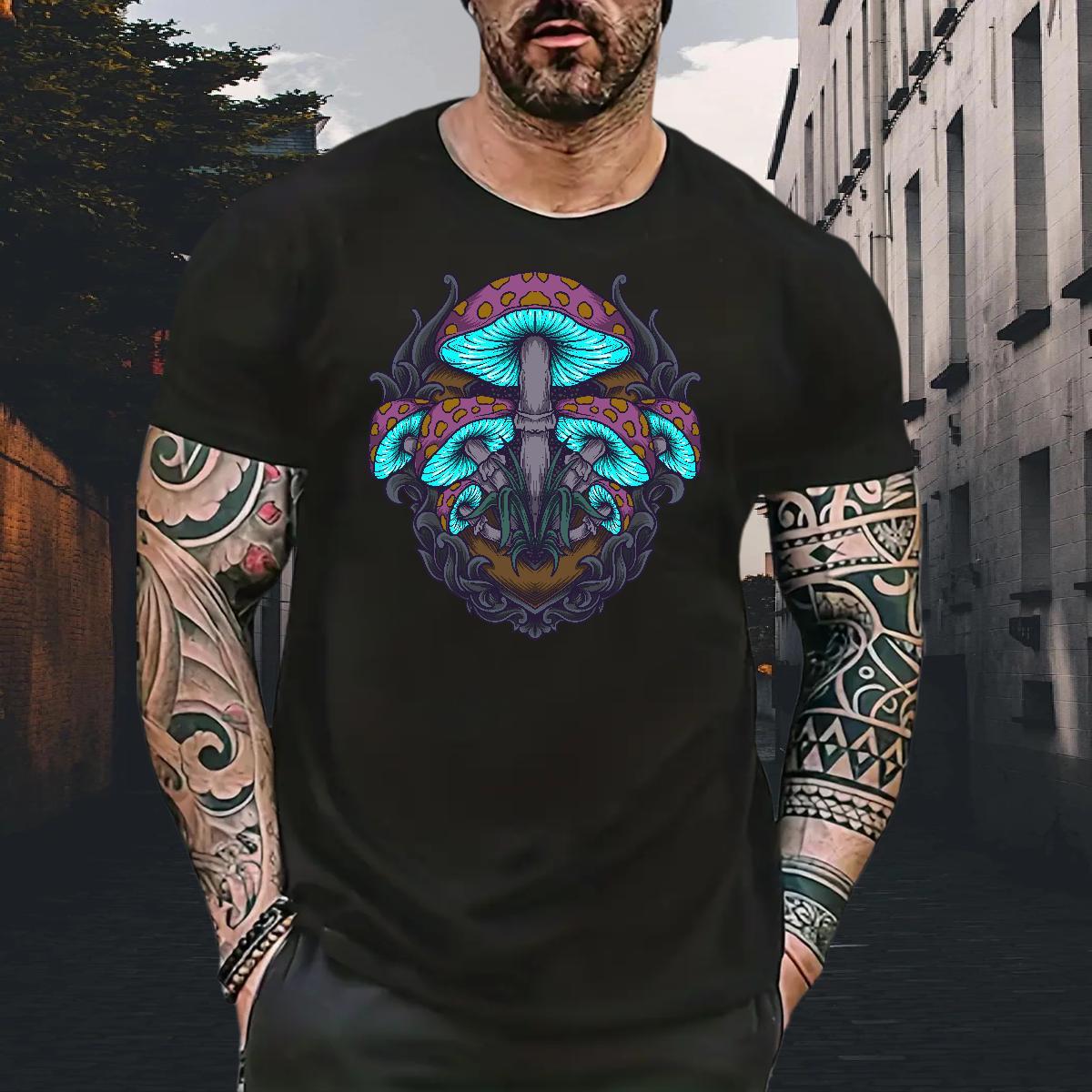 Fashion Men T Shirts 100% Cotton 230g mushroom Street Wear Polos O-Neck Short Sleeve Popular Couples T Shirts Black White