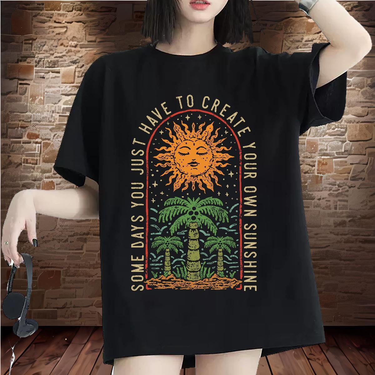 Loose fit T Shirt For Woman Breathable Crew Neck Womens Tshirts Anime Print tree Sport 230g Pure Cotton 2024 DIY Tees Shirts