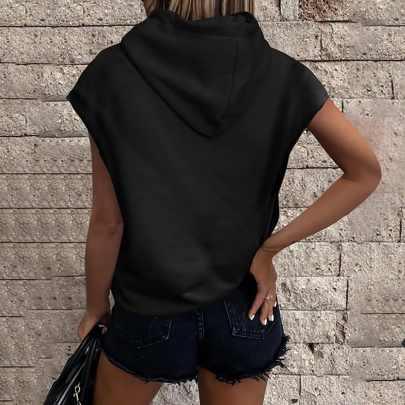 Women Sweatshirt Pullovers Short Sleeves Hoodies Fashion Solid Hooded Spring Summer Loose Tops High Street Hooded 240806