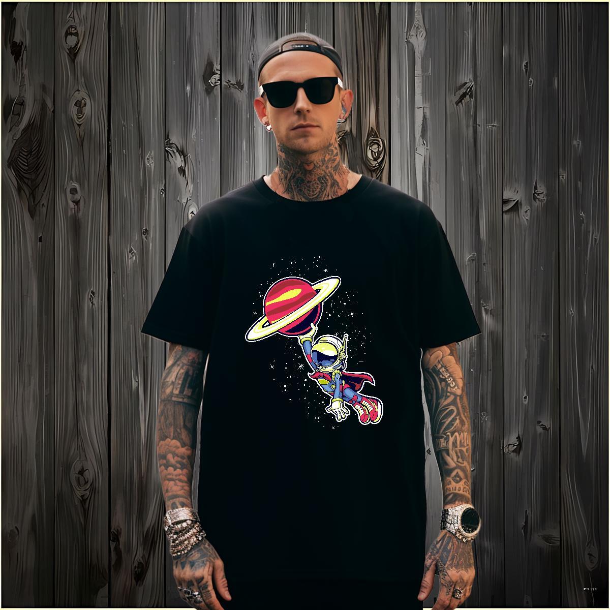 T-Shirts 230g Pure Cotton cosmonaut Casual Daily Wear Breathable Customized Men Tops Tees Wholesale Cool Tee Shirt