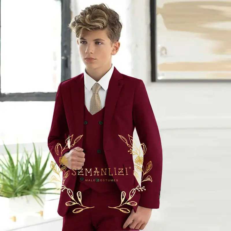 Suits Handsome Beige Boys Kids Suits Wedding Tuxedo Formal Jacket Vest Pants 3 Piece Set 3-16 Custom Sizes Clothes Child Blazer