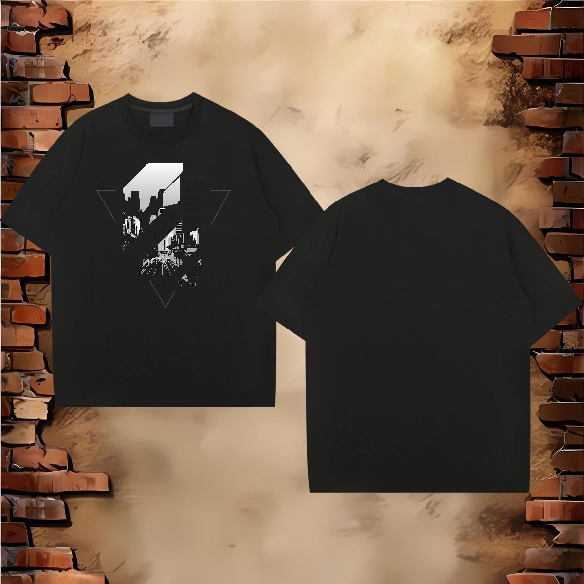 Fashion New Man T Shirts 230g Cotton Tall buildings, streets Hip Hop Tops Breathable Crew Neck High Quality Men Clothes T-Shirt Custom Cartoon