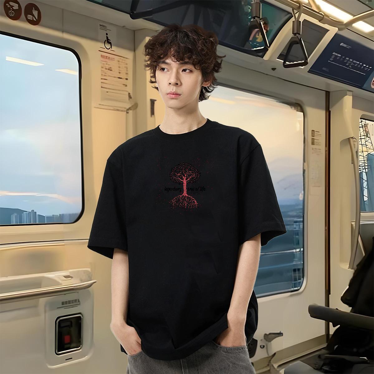 Fashion New Man T Shirts 230g Cotton tree Outdoor Tshirts O-Neck Short Sleeve Designer Men Tshirts Asian Size