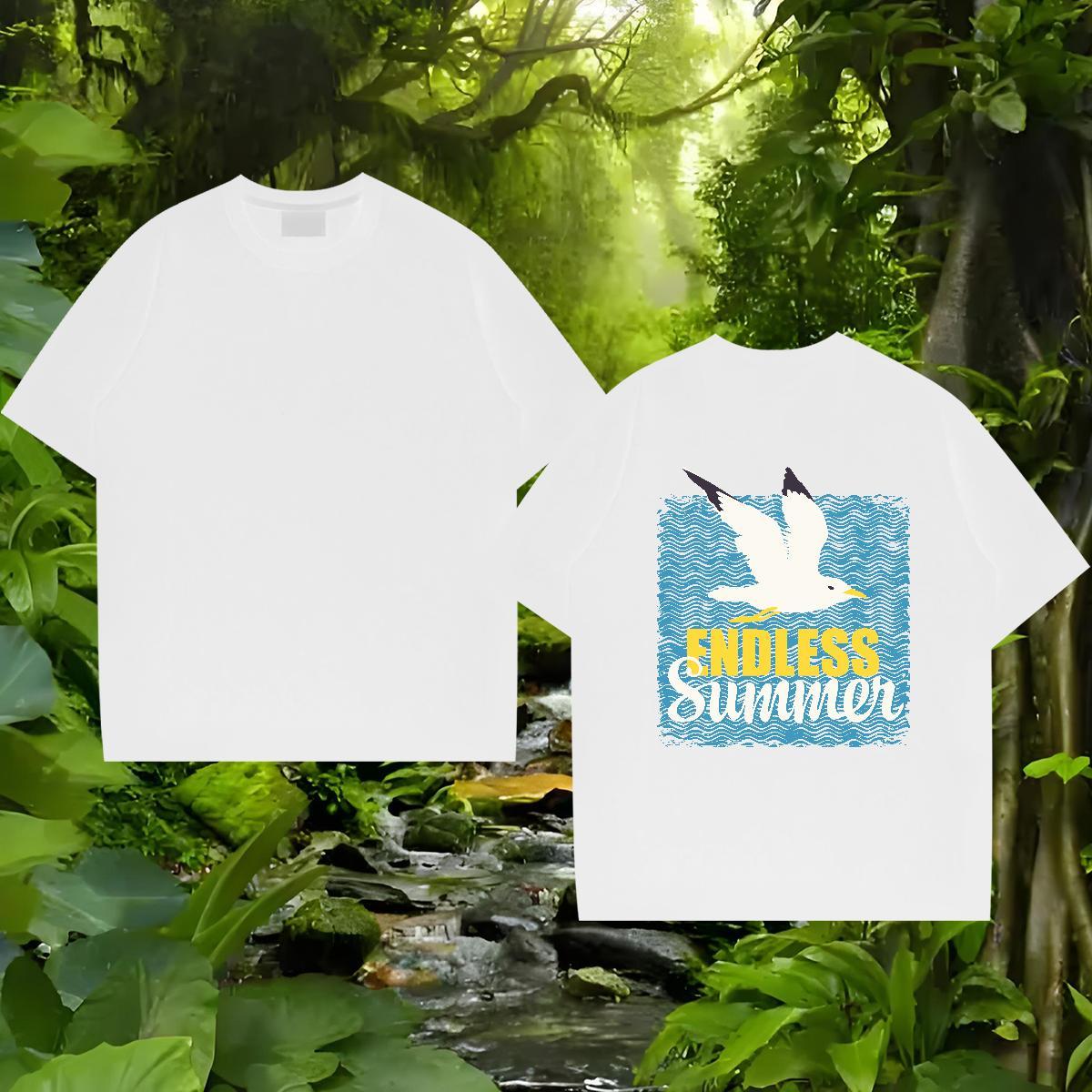 Stylist T Shirt For Man 100% Cotton 230g bird Casual Beach Tees Breathable Crew Neck Brand Men Tshirts Custom Big Size
